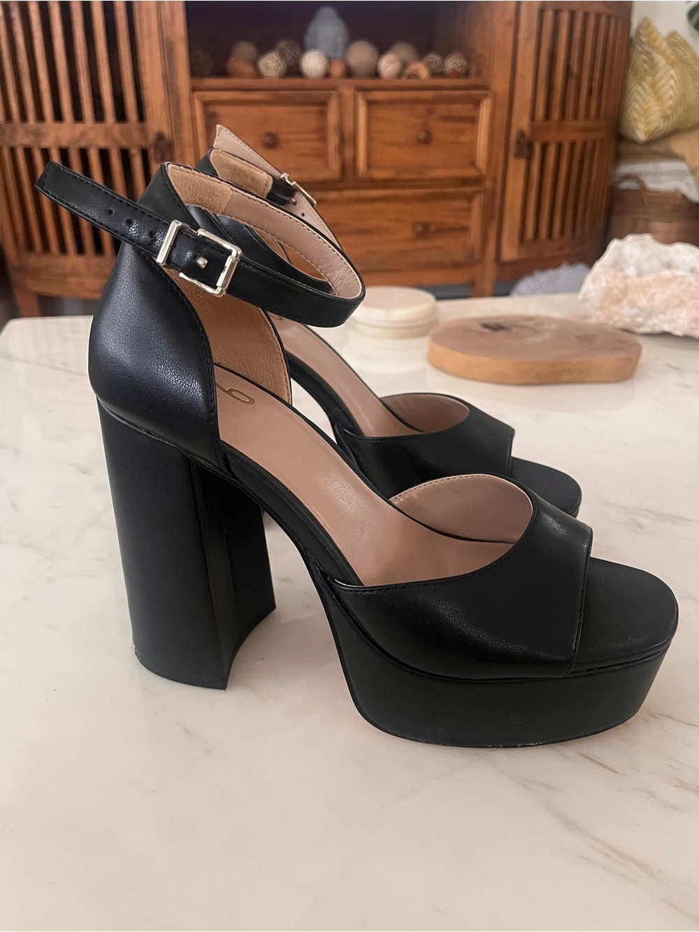 Mix No. 6 Black Platform Ankle-Strap Block Heels